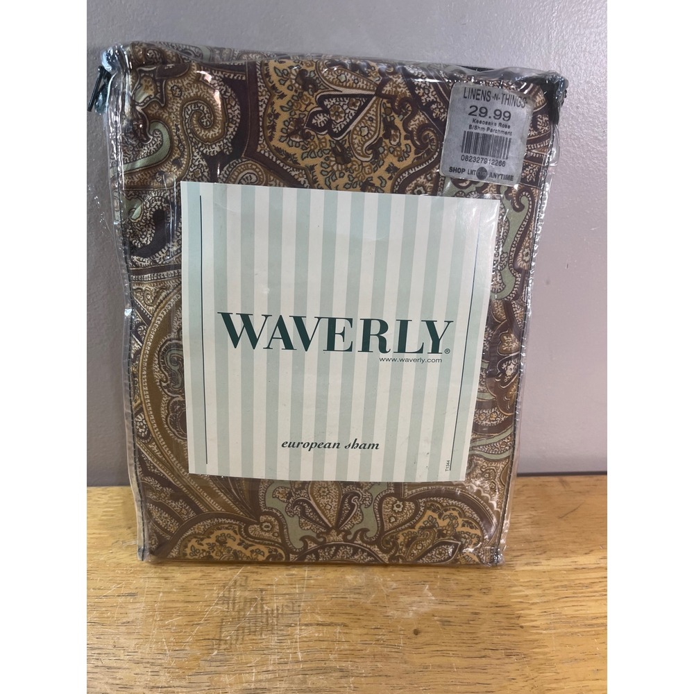 Waverly European Sham Keepsake Rose Parchment Brown Tan Vtg Paisley 27x27 Cotton